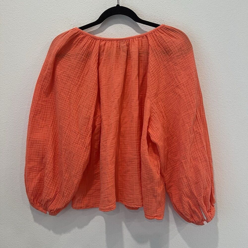 Universal Thread Women's Gauze Balloon-Sleeve Popover Blouse Orange Size XL - Picture 6 of 8